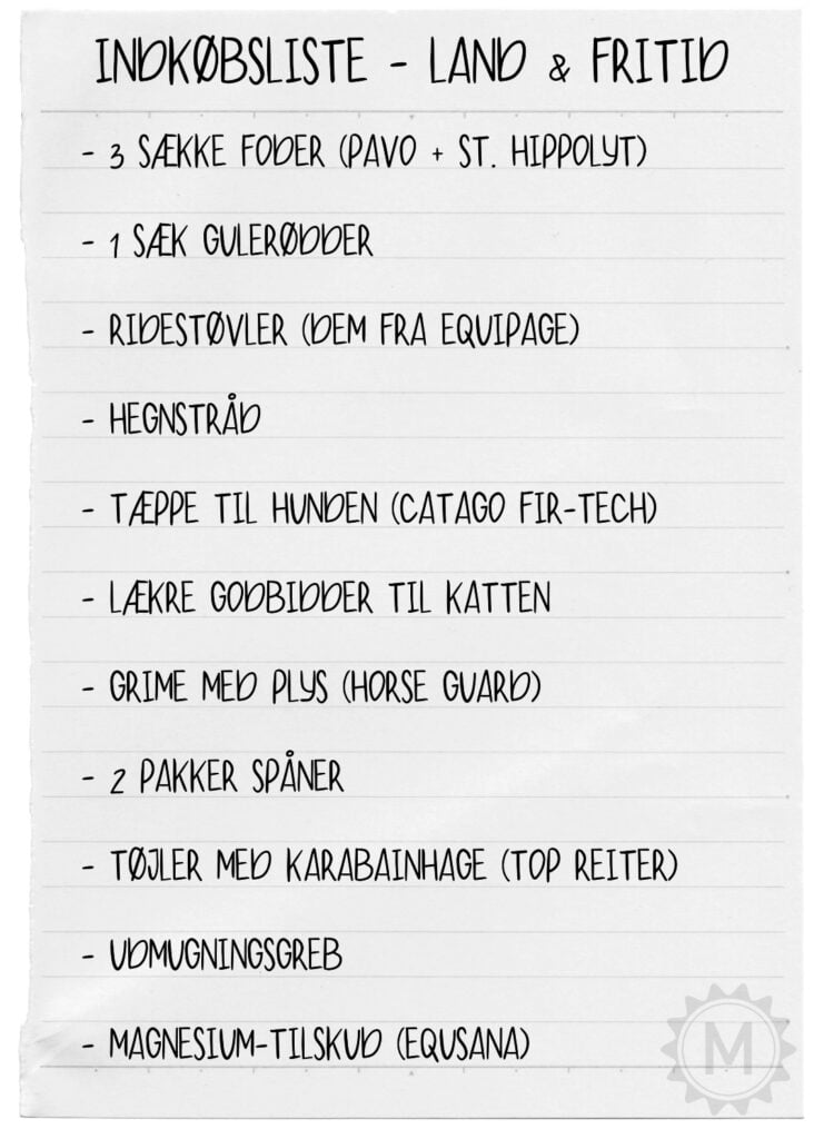 Indkøbsliste Land & Fritid