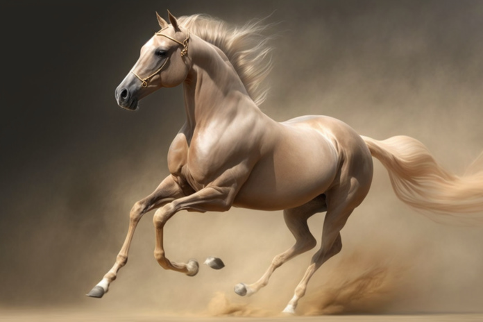 En kunstnerisk fortolkning af Akhal-Teke hesten, der menes at være en af verdens ældste racer.