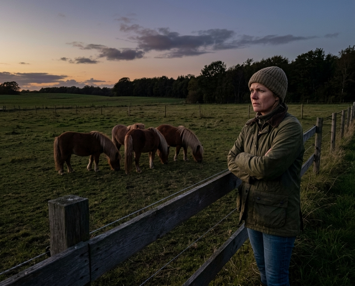 bekymret ejer tjekker sine ponyer paa folden