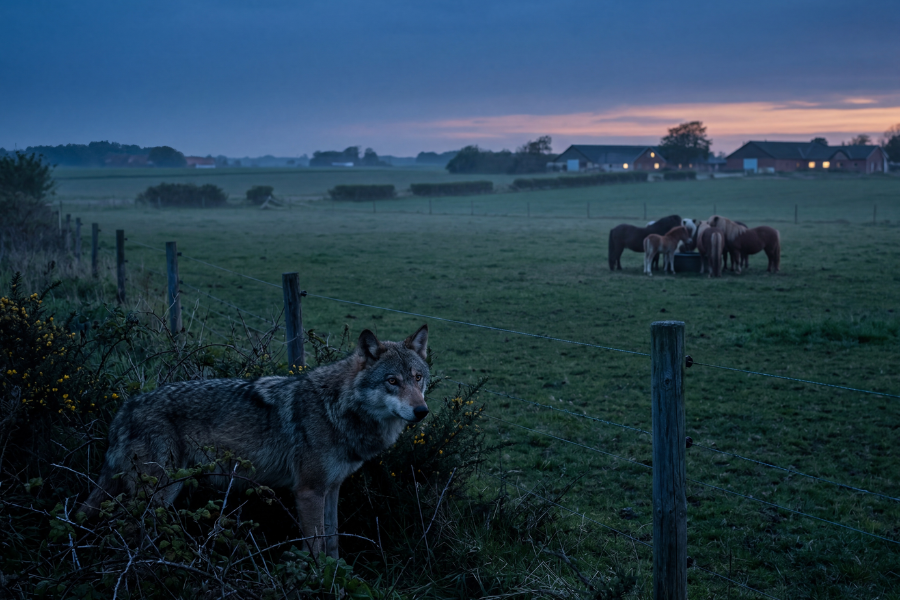 ulv staar udenfor hestefold