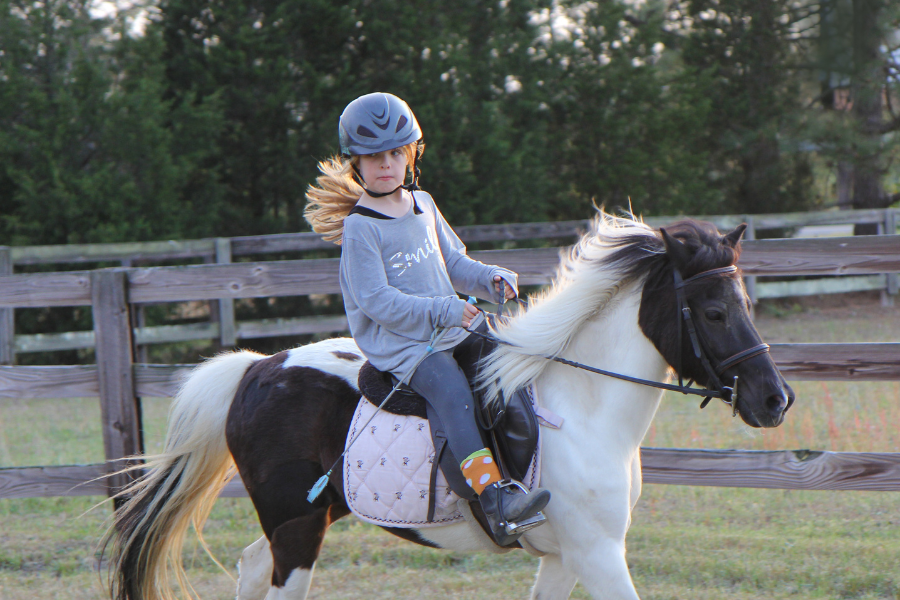 lille pige rider på pony