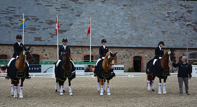 Det danske sølvhold med holdleder Rigmor Kristensen (Dansk Ride Forbund)
